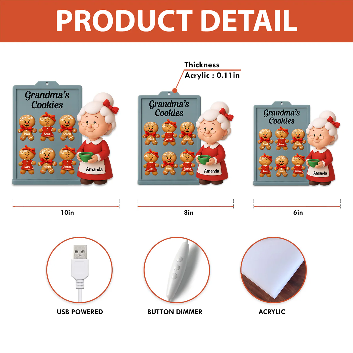 3D Effect Christmas Grandma Cookies Custom Grandkids Names - Personalized Light Box - Image 9