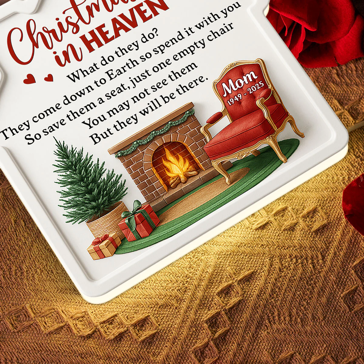 3D Effect Christmas In Heaven Family Memorial House Shaped - Personalized Light Box - Image 4