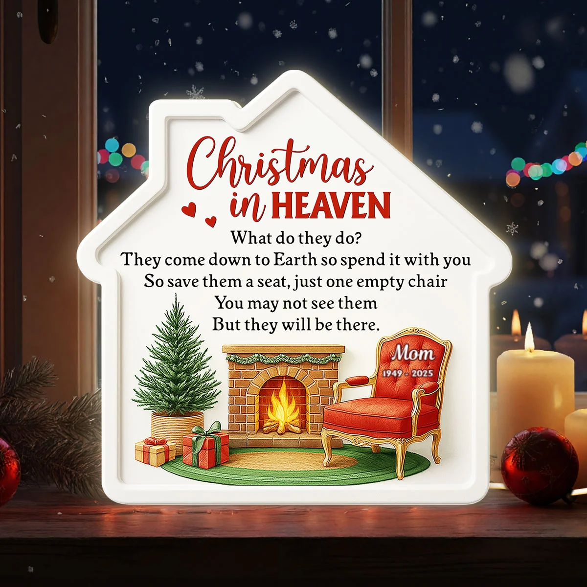 3D Effect Christmas In Heaven Family Memorial House Shaped - Personalized Light Box - Image 9