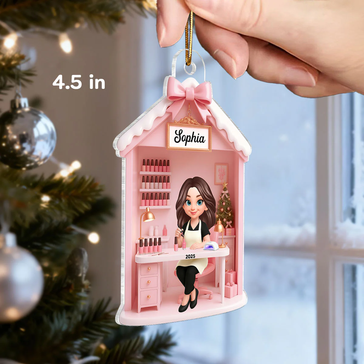 3D Effect Christmas Nail Technician In Salon - Personalized Acrylic Ornament - Gift For Nail Technician, Nails Decor, Beauty Salon, Woman, Girl - Image 2
