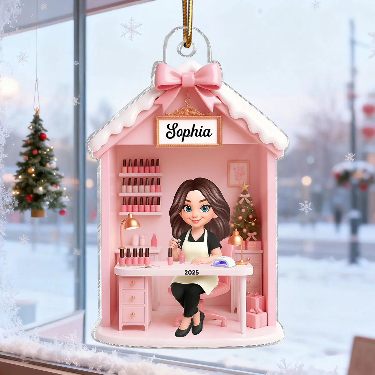 3D Effect Christmas Nail Technician In Salon - Personalized Acrylic Ornament - Gift For Nail Technician, Nails Decor, Beauty Salon, Woman, Girl - Image 4