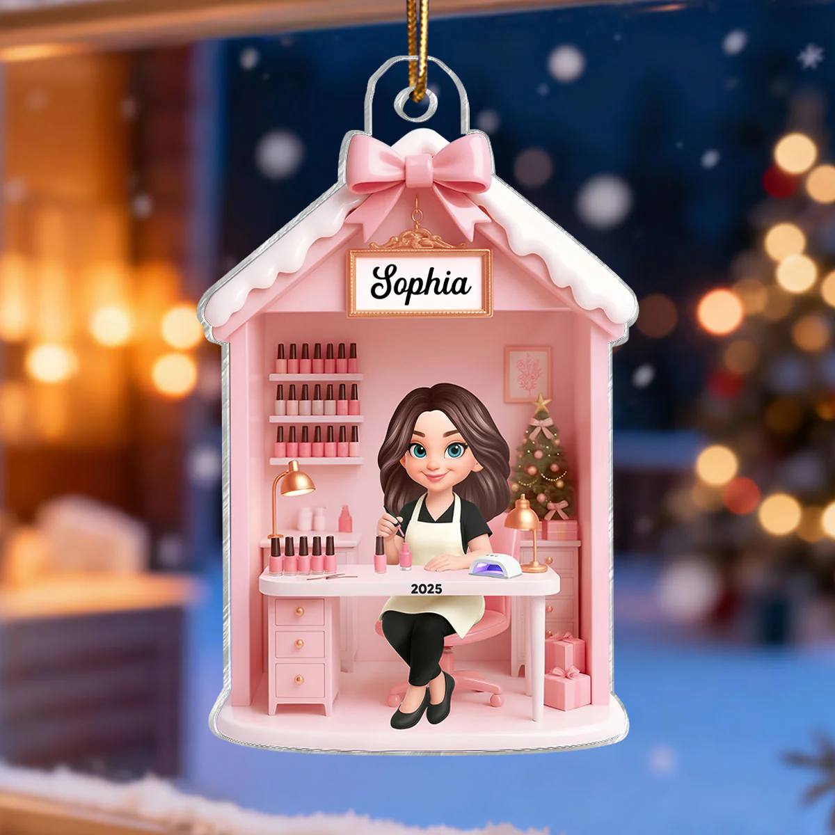 3D Effect Christmas Nail Technician In Salon - Personalized Acrylic Ornament - Gift For Nail Technician, Nails Decor, Beauty Salon, Woman, Girl - Image 7