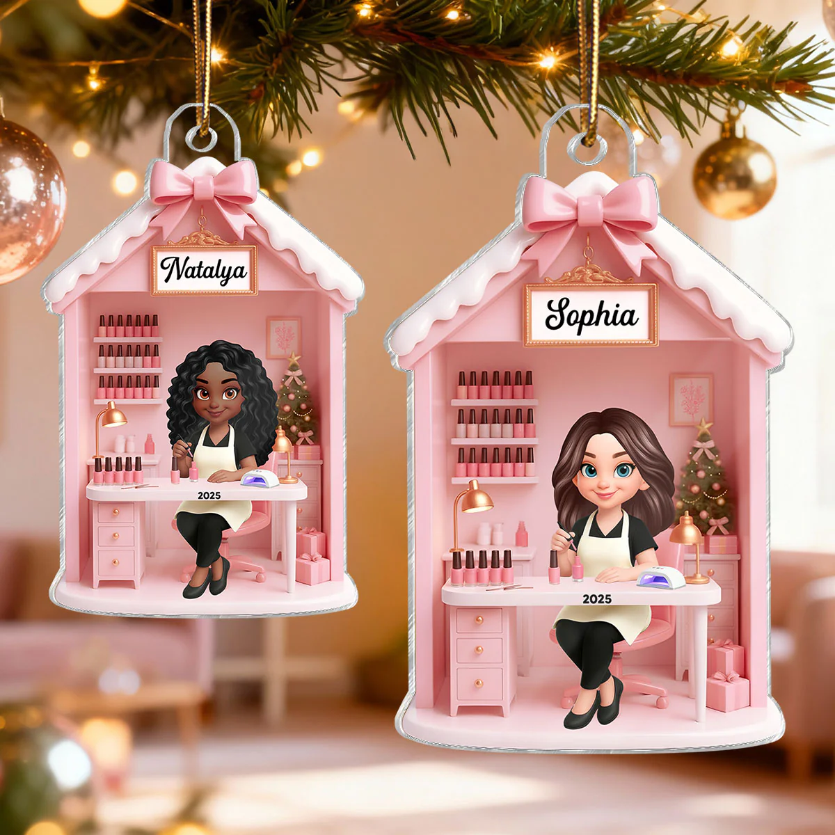 3D Effect Christmas Nail Technician In Salon - Personalized Acrylic Ornament - Gift For Nail Technician, Nails Decor, Beauty Salon, Woman, Girl - Image 8