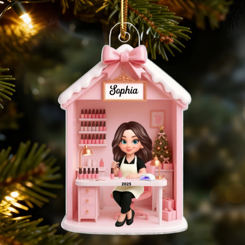 3D Effect Christmas Nail Technician In Salon - Personalized Acrylic Ornament - Gift For Nail Technician, Nails Decor, Beauty Salon, Woman, Girl - Image 9