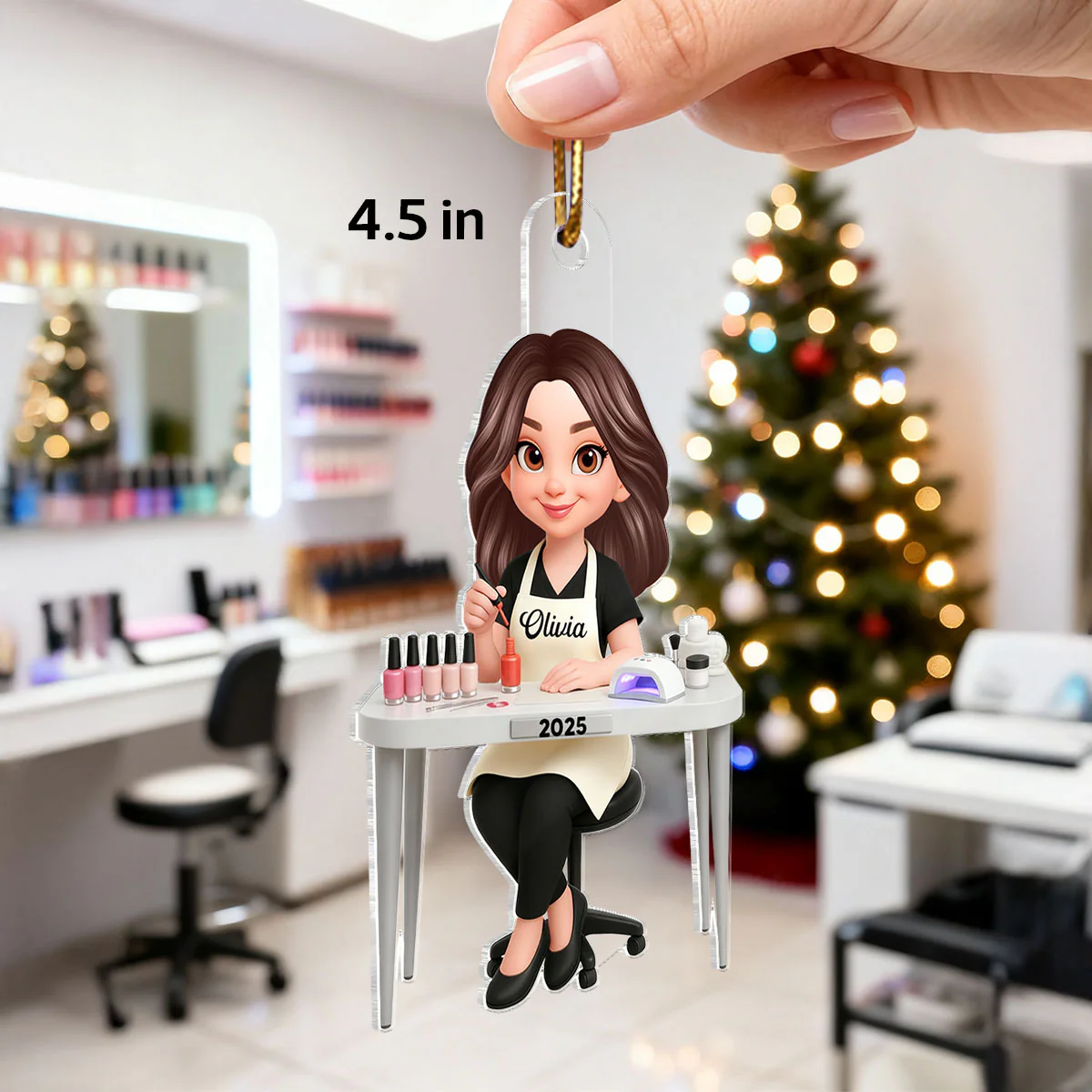 3D Effect Christmas Nail Technician - Personalized Acrylic Ornament - Gift For Nail Technician, Nails Decor, Beauty Salon, Woman, Girl - Image 2