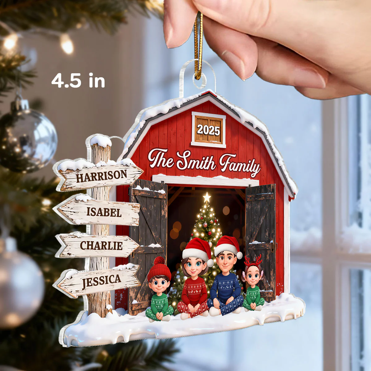 3D Effect Christmas Nostalgia Barn House Family Sign Posts Family Together - Personalized Acrylic Ornament - Gift For Family, Farmhouse Decor - Image 2