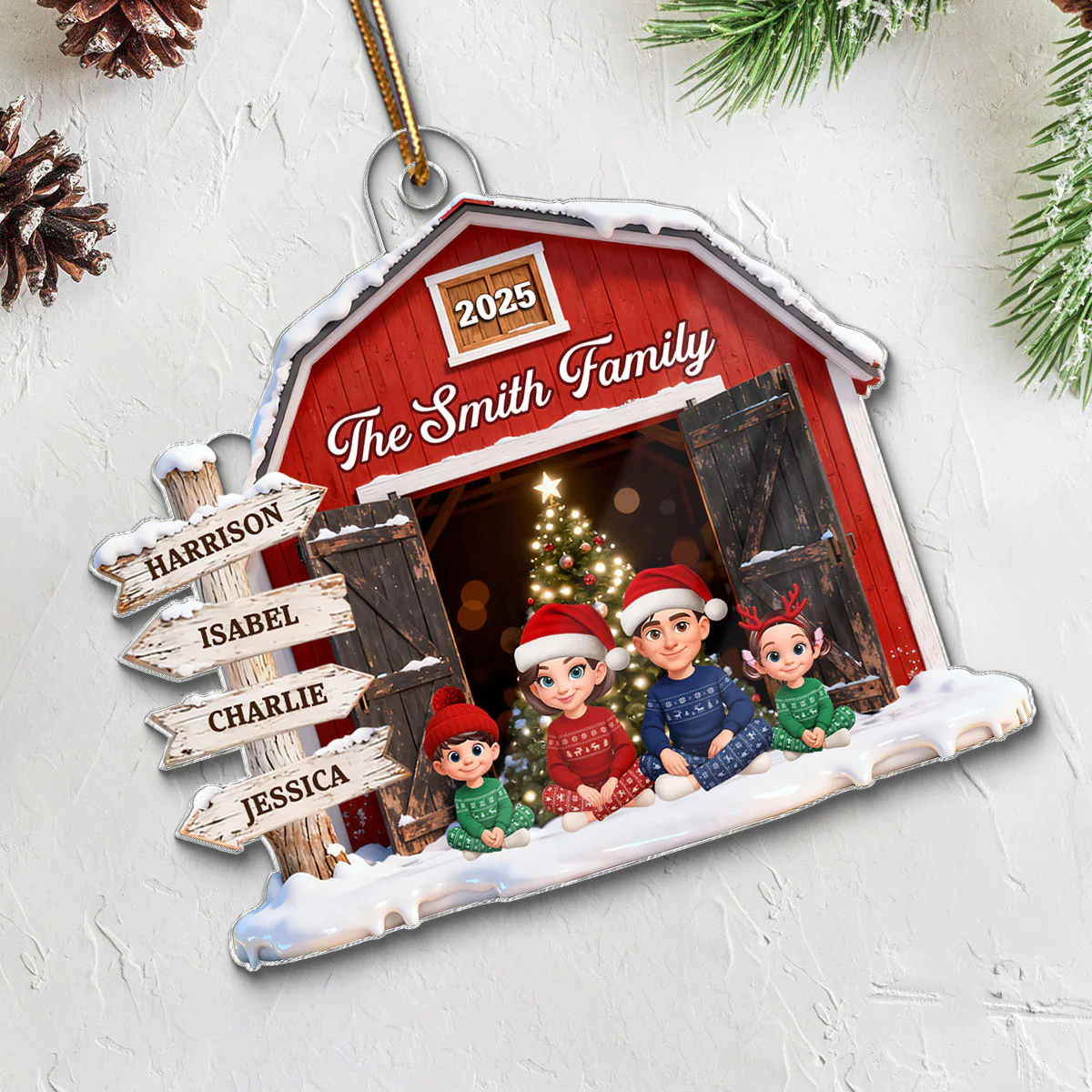 3D Effect Christmas Nostalgia Barn House Family Sign Posts Family Together - Personalized Acrylic Ornament - Gift For Family, Farmhouse Decor - Image 4