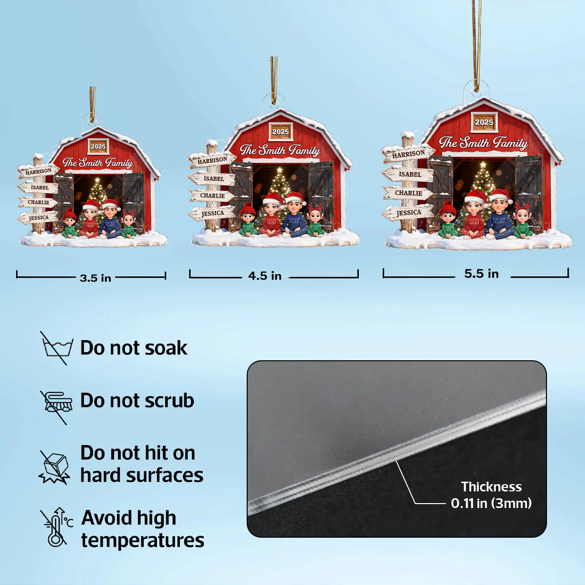 3D Effect Christmas Nostalgia Barn House Family Sign Posts Family Together - Personalized Acrylic Ornament - Gift For Family, Farmhouse Decor - Image 5