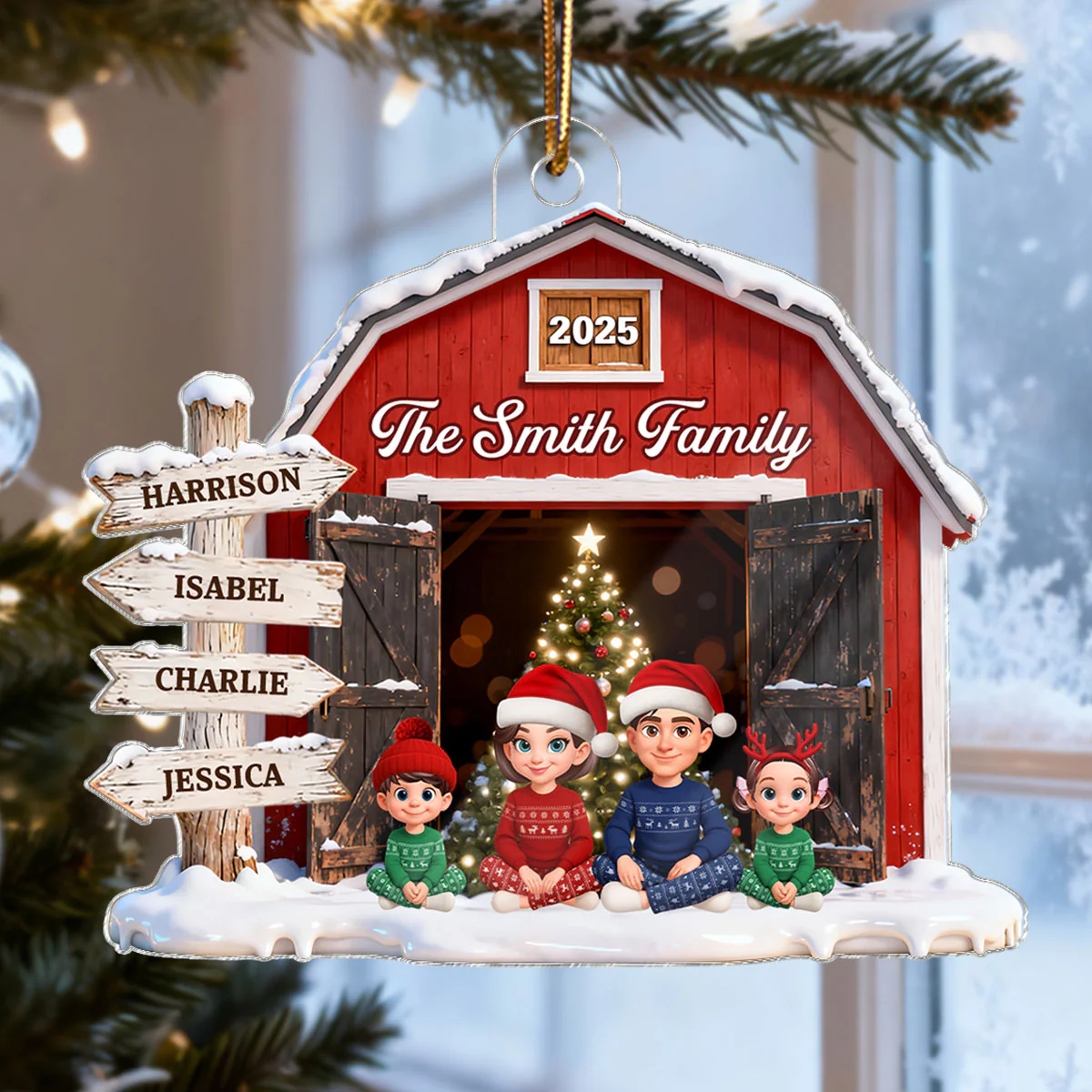 3D Effect Christmas Nostalgia Barn House Family Sign Posts Family Together - Personalized Acrylic Ornament - Gift For Family, Farmhouse Decor - Image 7