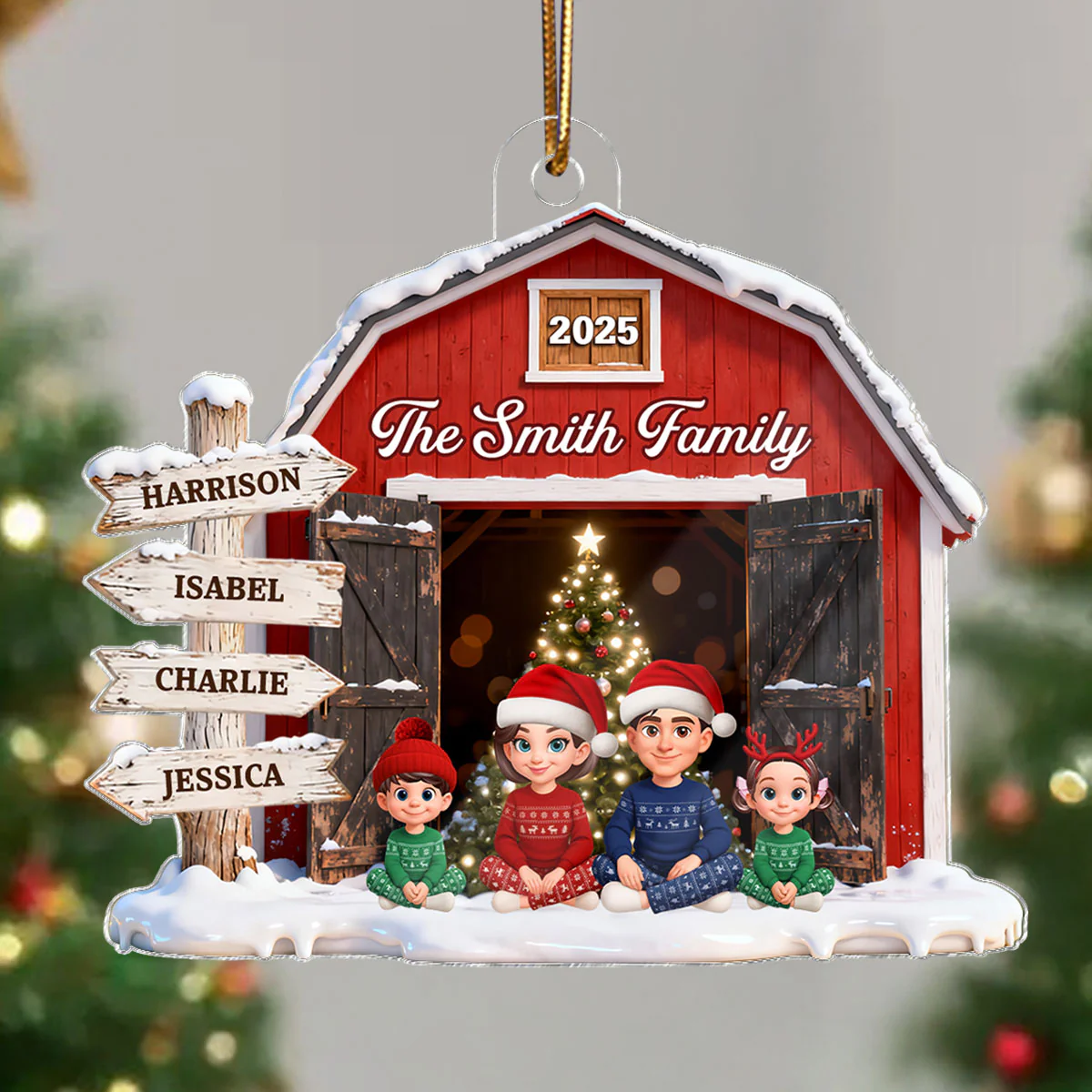 3D Effect Christmas Nostalgia Barn House Family Sign Posts Family Together - Personalized Acrylic Ornament - Gift For Family, Farmhouse Decor - Image 8