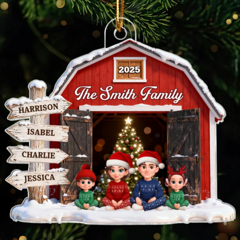 3D Effect Christmas Nostalgia Barn House Family Sign Posts Family Together - Personalized Acrylic Ornament - Gift For Family, Farmhouse Decor - Image 9