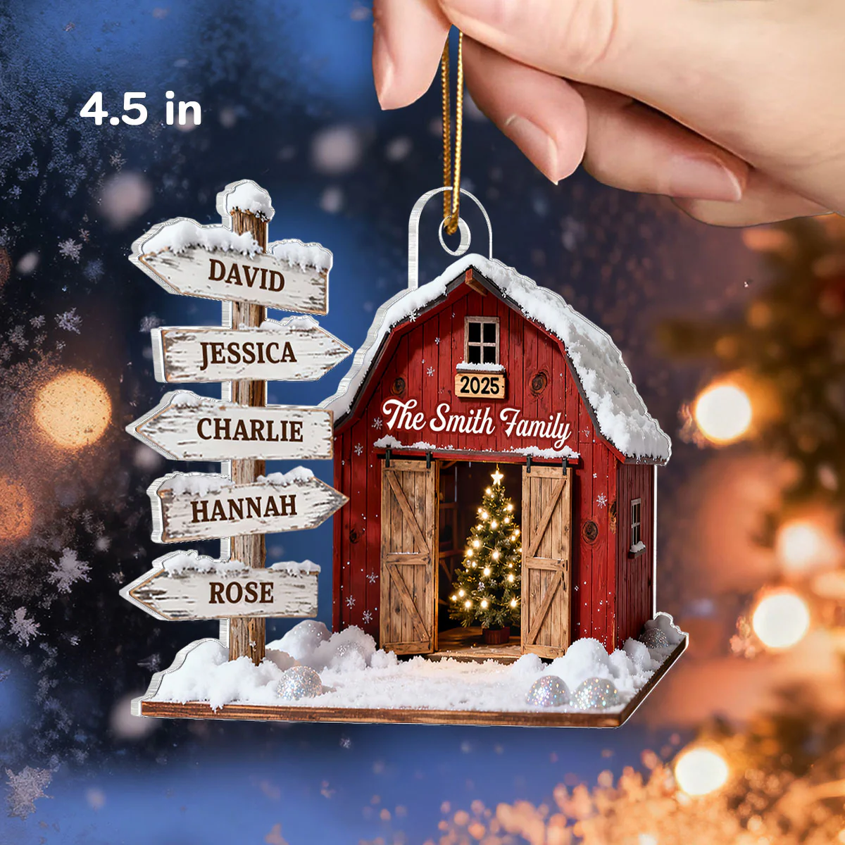 3D Effect Christmas Flat Nostalgia Barn House Family Sign Posts - Personalized Acrylic Ornament - Gift For Family, Farmhouse Decor - Image 2