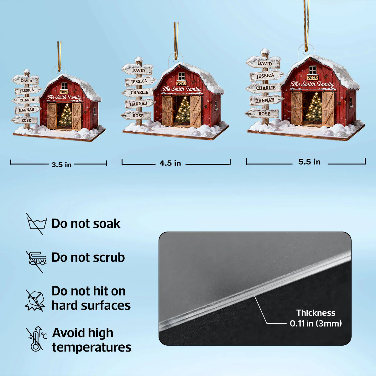 3D Effect Christmas Flat Nostalgia Barn House Family Sign Posts - Personalized Acrylic Ornament - Gift For Family, Farmhouse Decor - Image 5