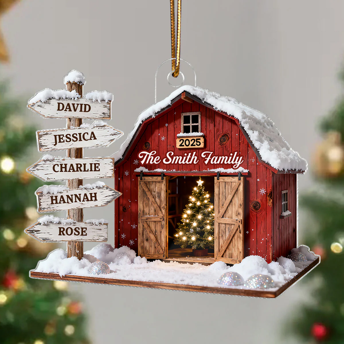 3D Effect Christmas Flat Nostalgia Barn House Family Sign Posts - Personalized Acrylic Ornament - Gift For Family, Farmhouse Decor - Image 8