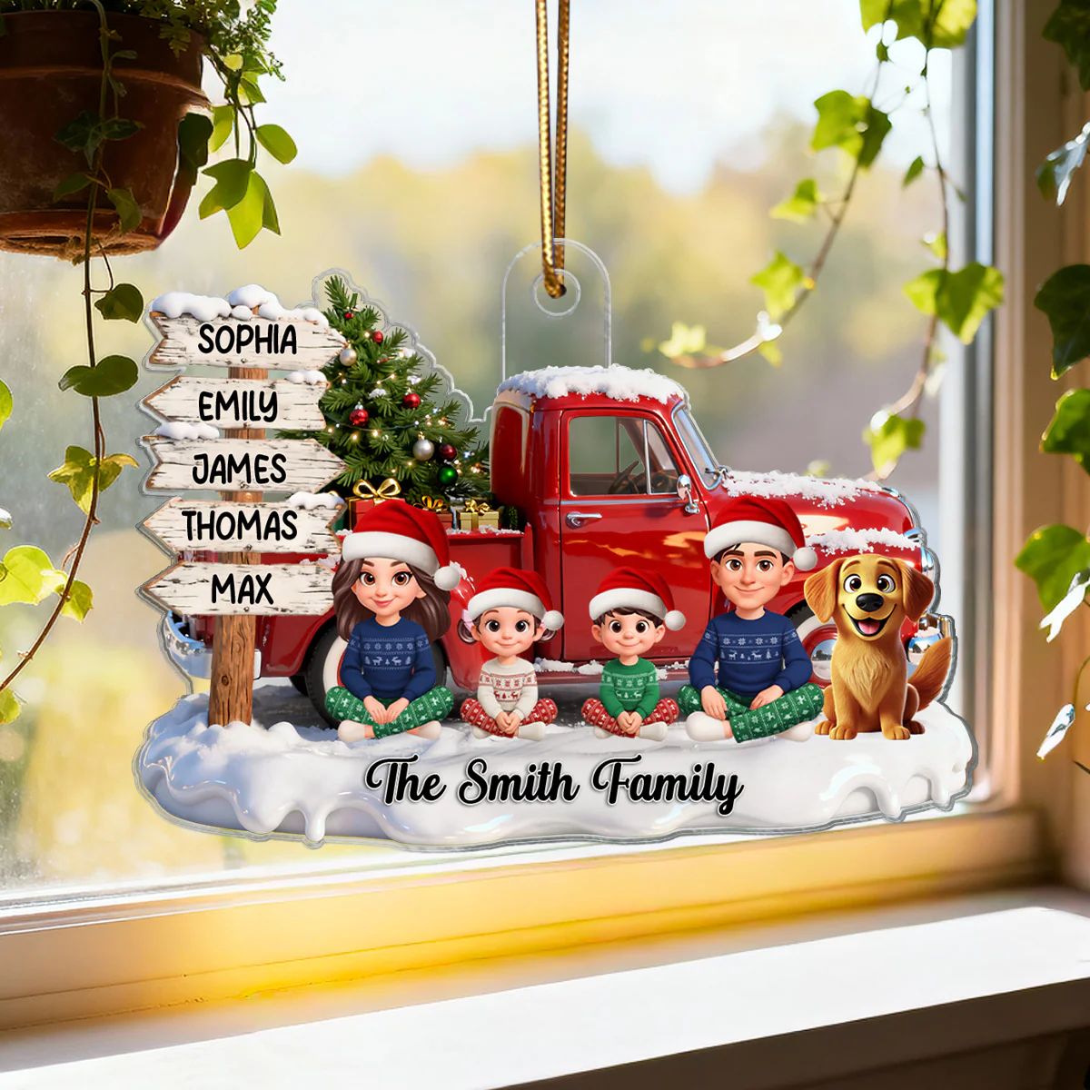 3D Effect Christmas Nostalgia Christmas Truck Sign Posts Beautiful Family Together - Personalized Acrylic Ornament - Gift For Family - Image 6