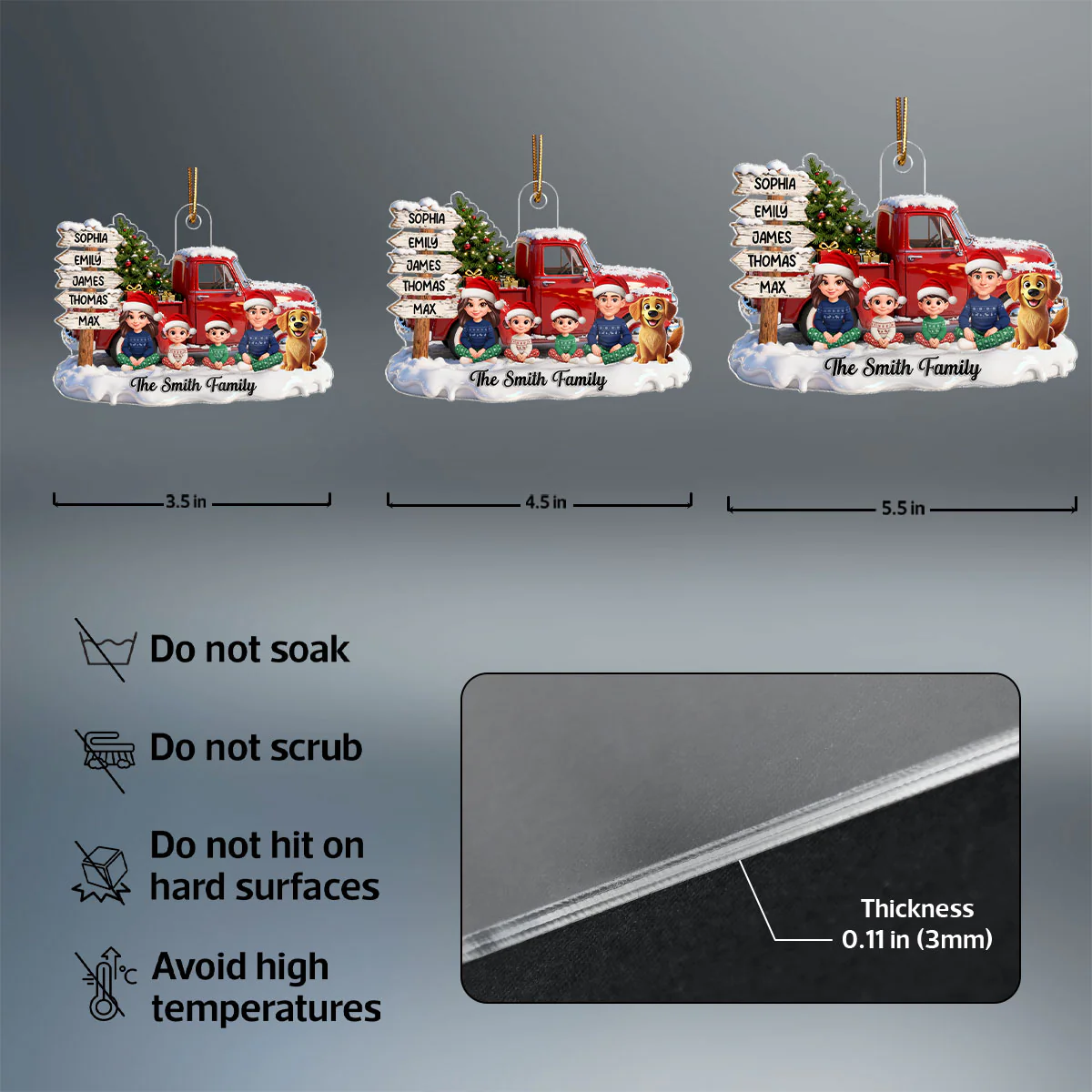 3D Effect Christmas Nostalgia Christmas Truck Sign Posts Beautiful Family Together - Personalized Acrylic Ornament - Gift For Family - Image 8