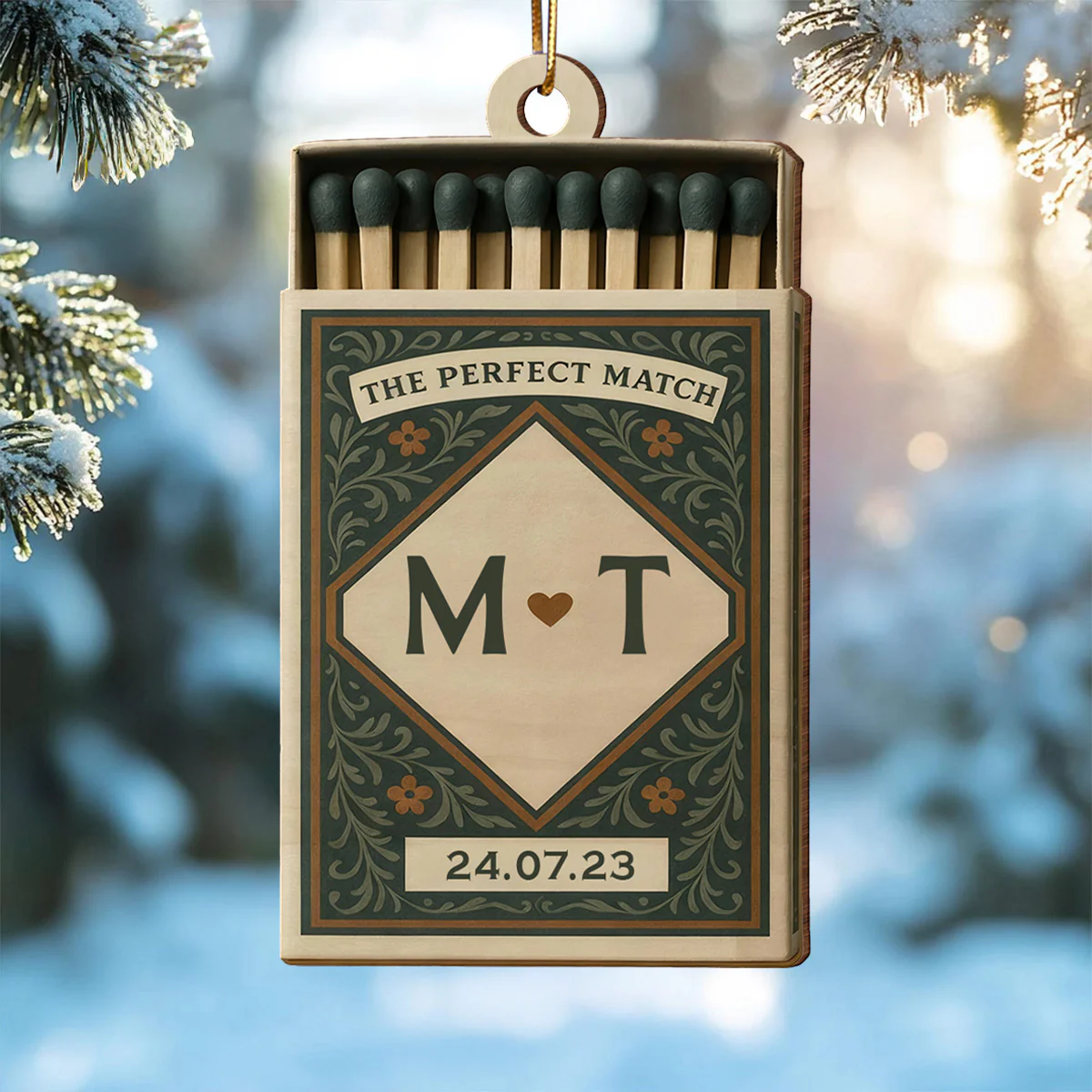 3D Effect Christmas Perfect Match Couple Match Box - Personalized Wooden Ornament - Heartfelt Gift For Couple - Image 3