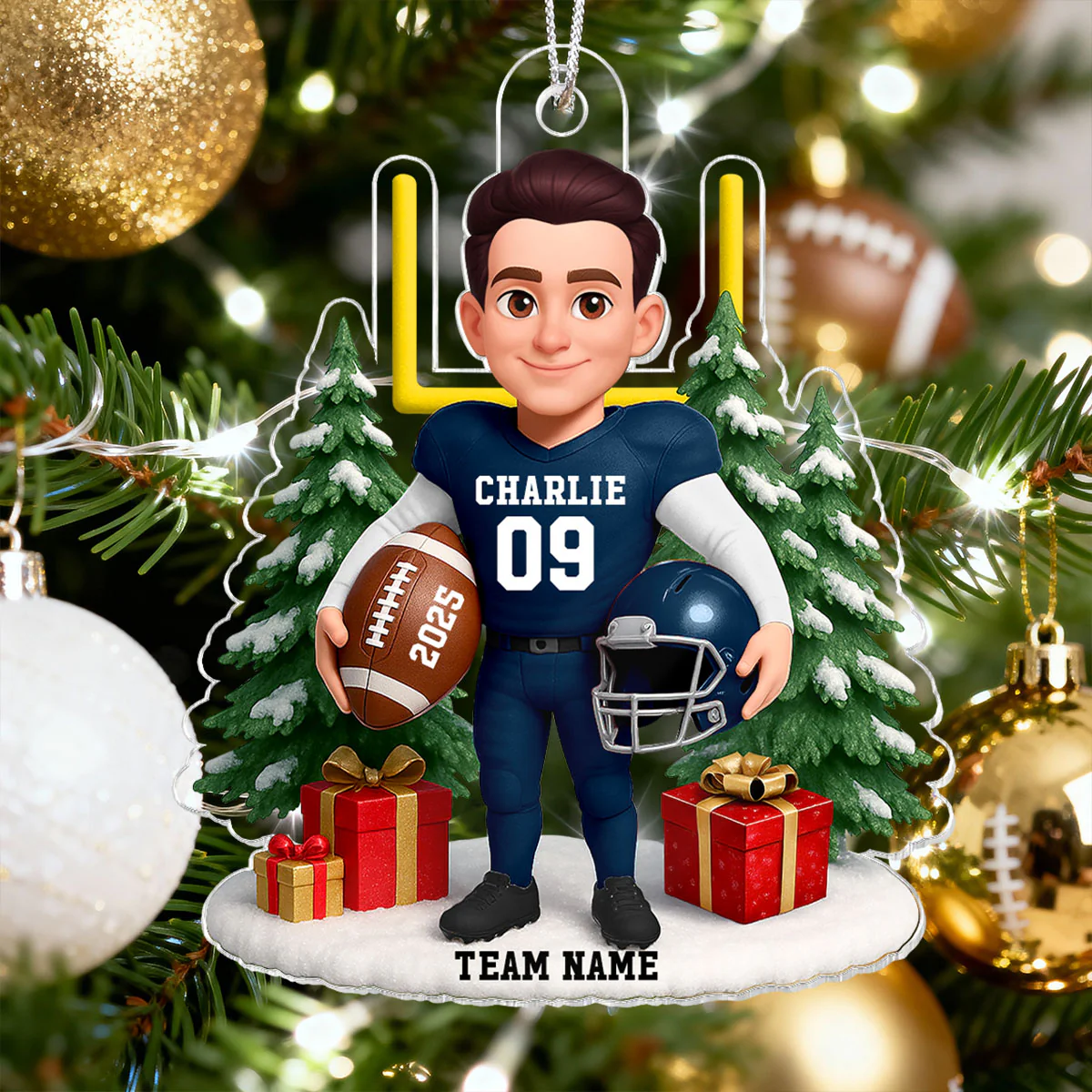 3D Effect Christmas Proud American Football Player - Personalized Acrylic Ornament - Gift For Football Lovers - Image 13