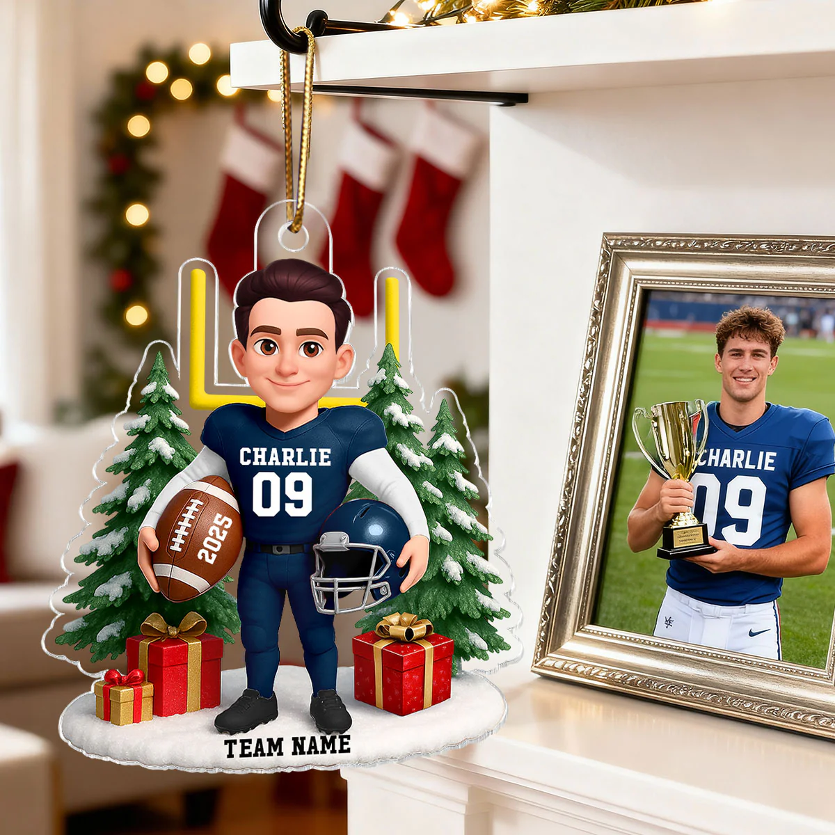 3D Effect Christmas Proud American Football Player - Personalized Acrylic Ornament - Gift For Football Lovers - Image 3