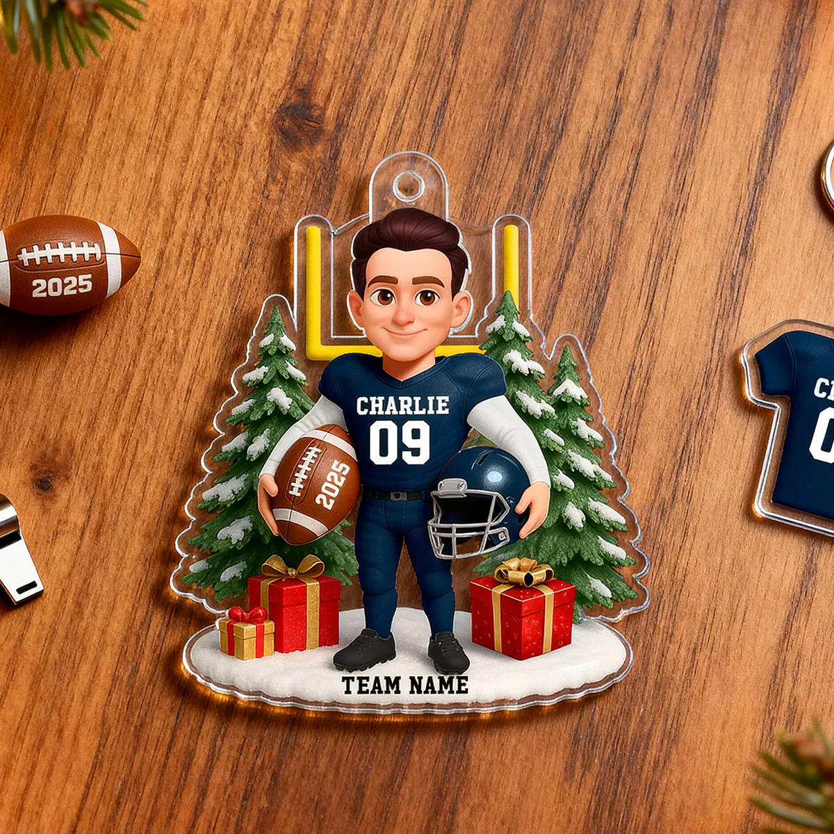 3D Effect Christmas Proud American Football Player - Personalized Acrylic Ornament - Gift For Football Lovers - Image 4