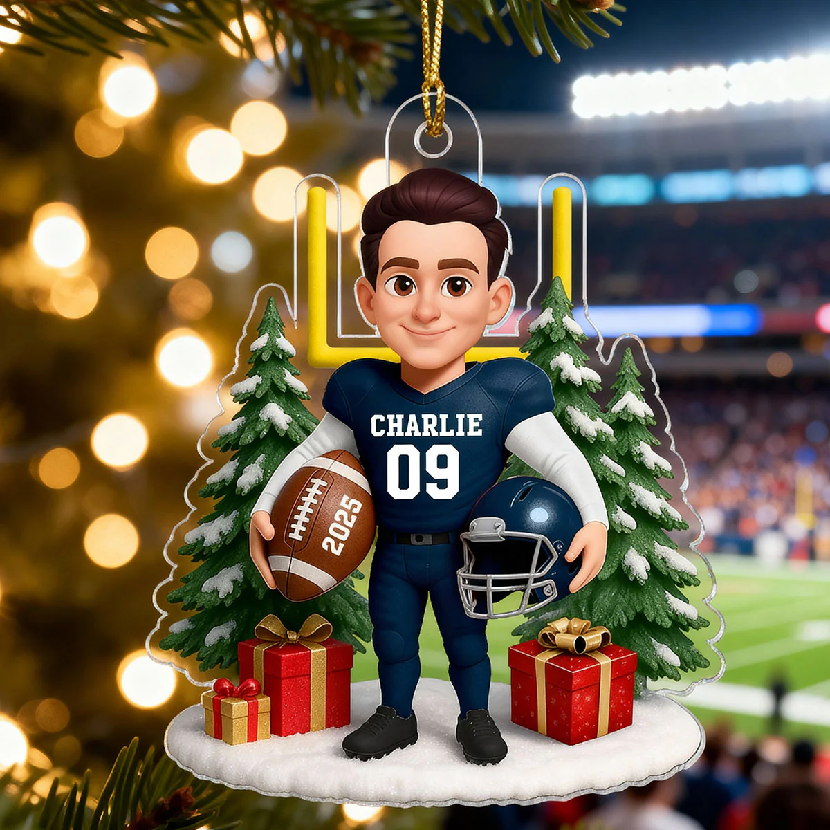 3D Effect Christmas Proud American Football Player - Personalized Acrylic Ornament - Gift For Football Lovers - Image 5