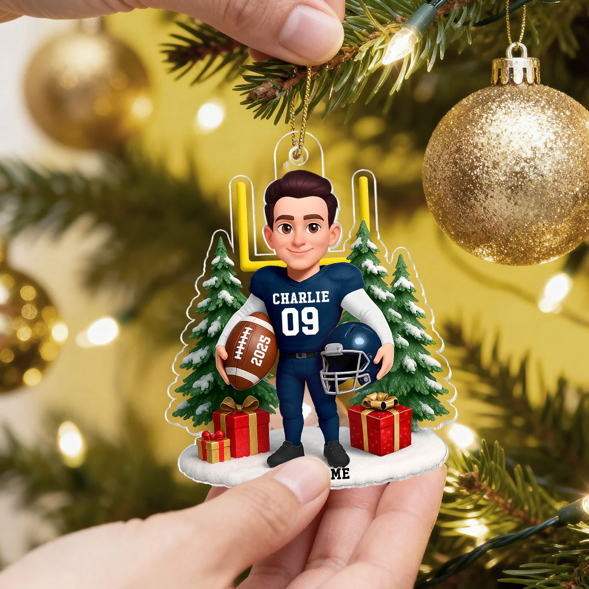 3D Effect Christmas Proud American Football Player - Personalized Acrylic Ornament - Gift For Football Lovers - Image 9