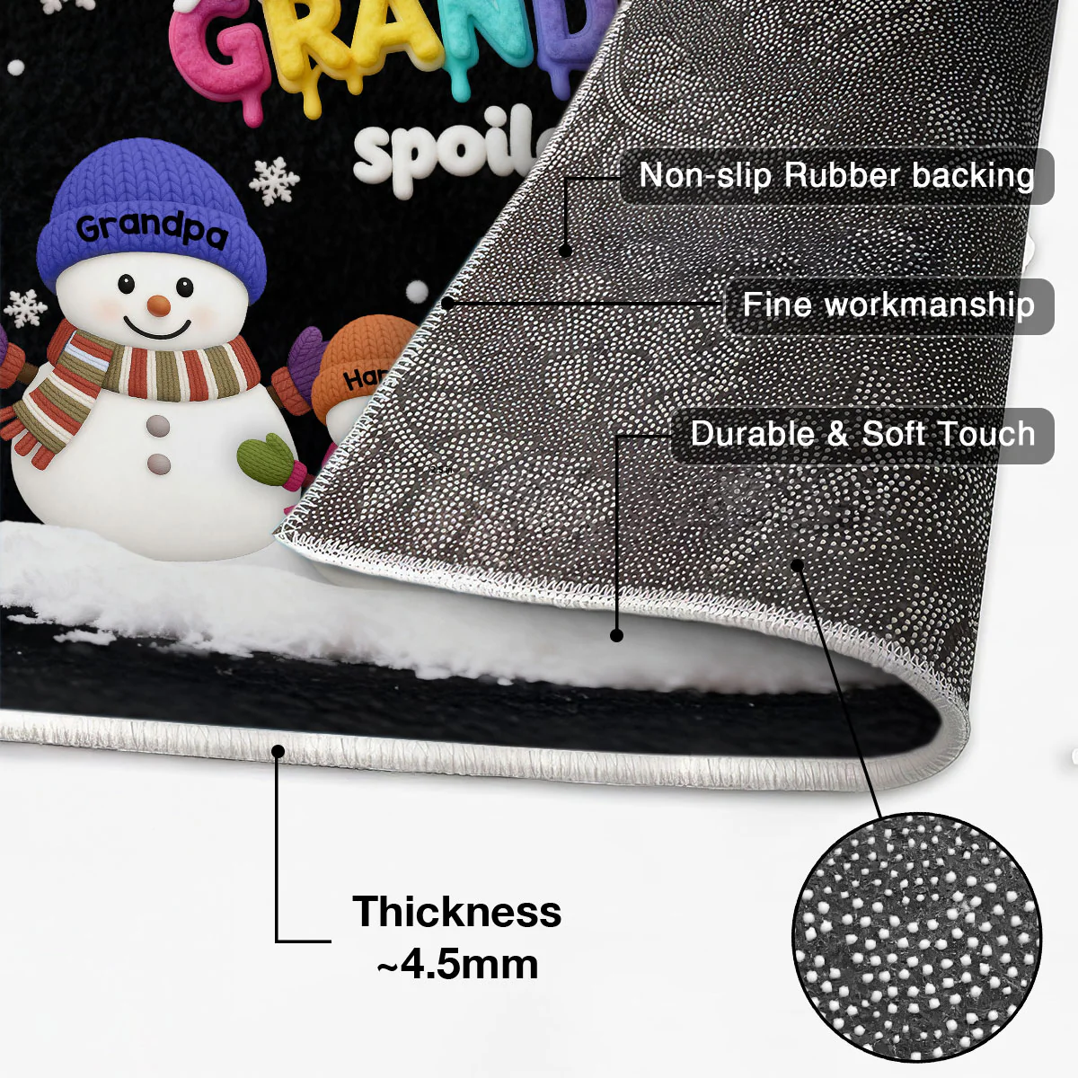 3D Effect Christmas Snowman Grandkids Spoiled Here - Personalized Doormat - Gift For Grandparents - Image 10