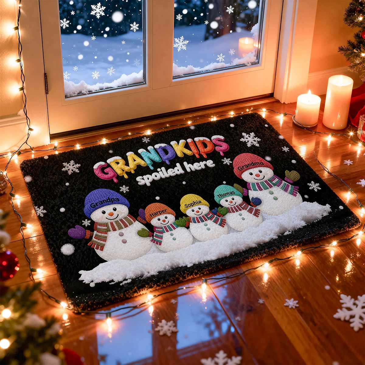 3D Effect Christmas Snowman Grandkids Spoiled Here - Personalized Doormat - Gift For Grandparents - Image 2