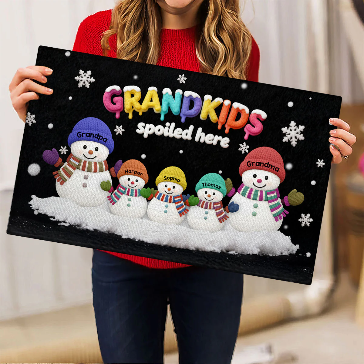 3D Effect Christmas Snowman Grandkids Spoiled Here - Personalized Doormat - Gift For Grandparents - Image 7