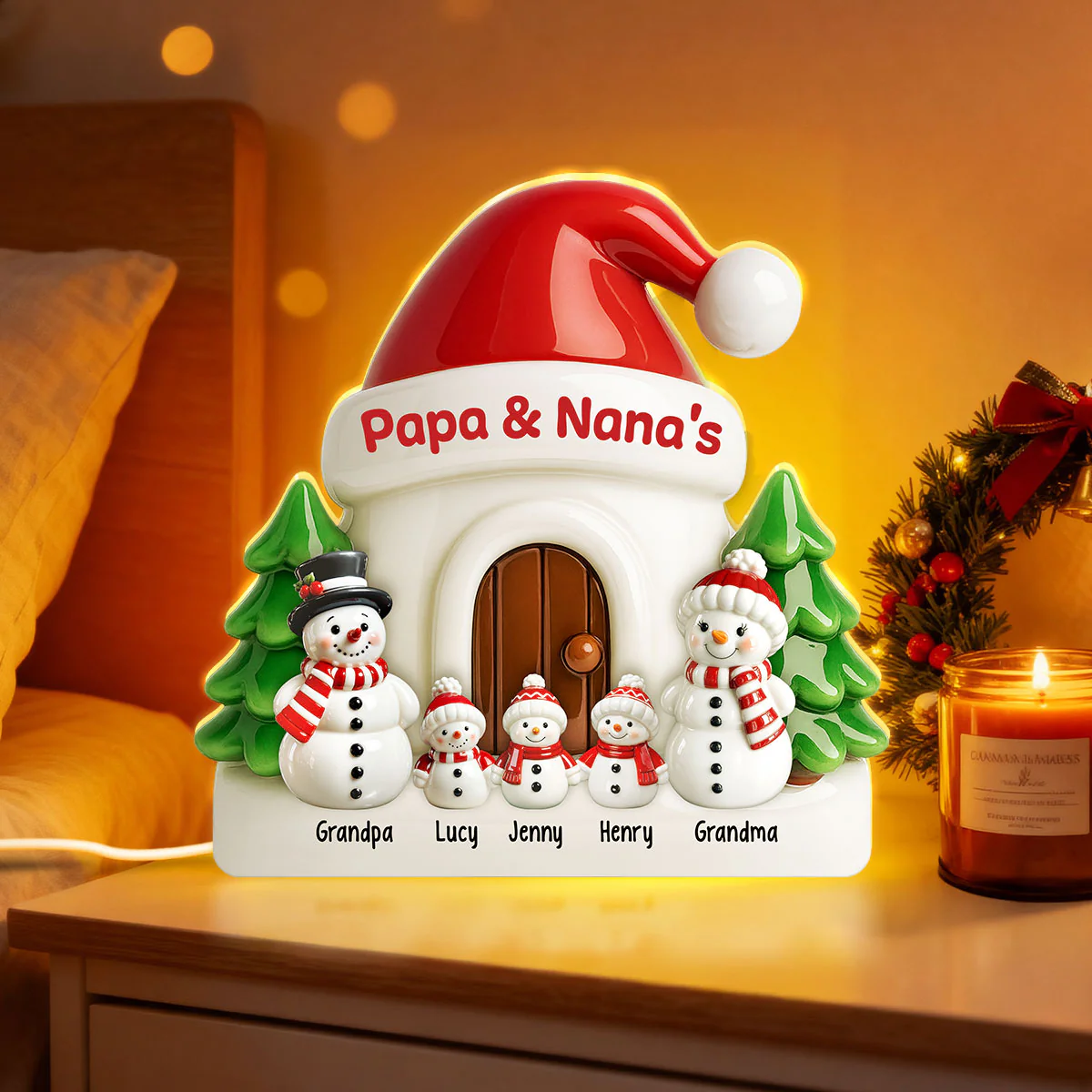 3D Effect Christmas Snowmen At Grandparents' House - Personalized Light Box - Christmas Decor For Grandma, Grandpa, Family - Image 6