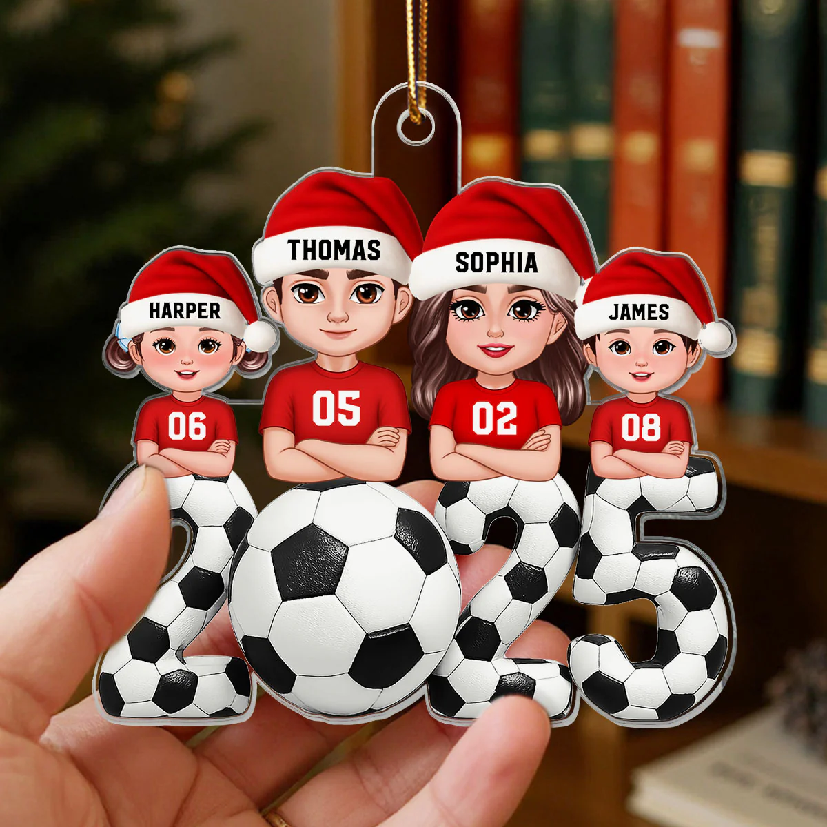 3D Effect Christmas Soccer Family - Personalized Acrylic Ornament - Image 4