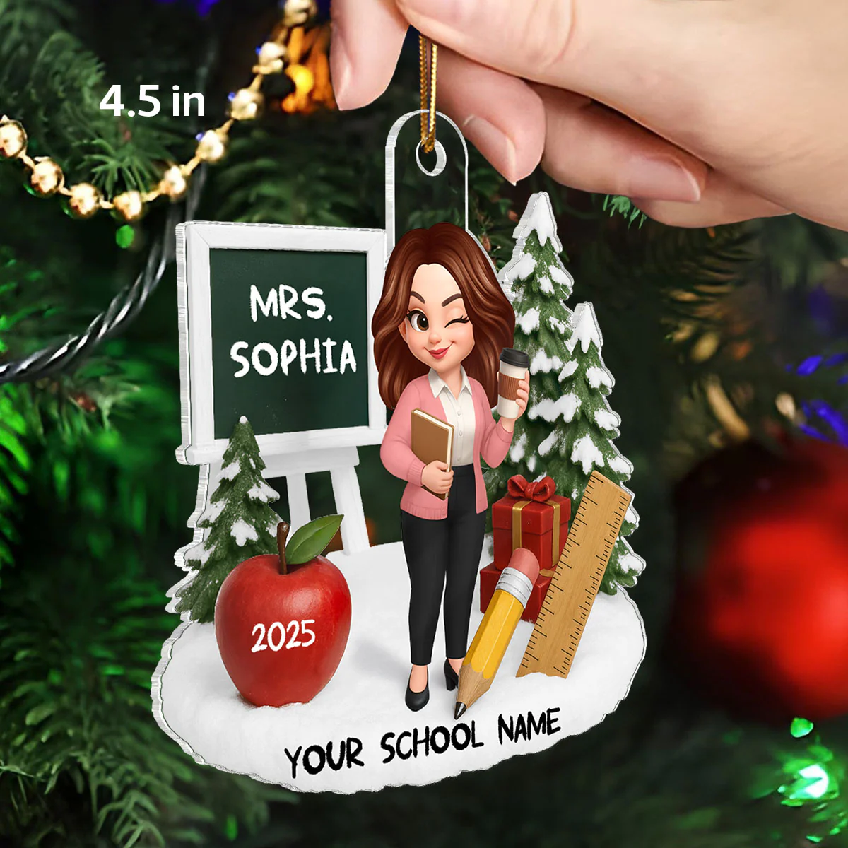 3D Effect Christmas Teacher Things - Personalized Acrylic Ornament - Gift For Teachers, Colleagues - Image 2
