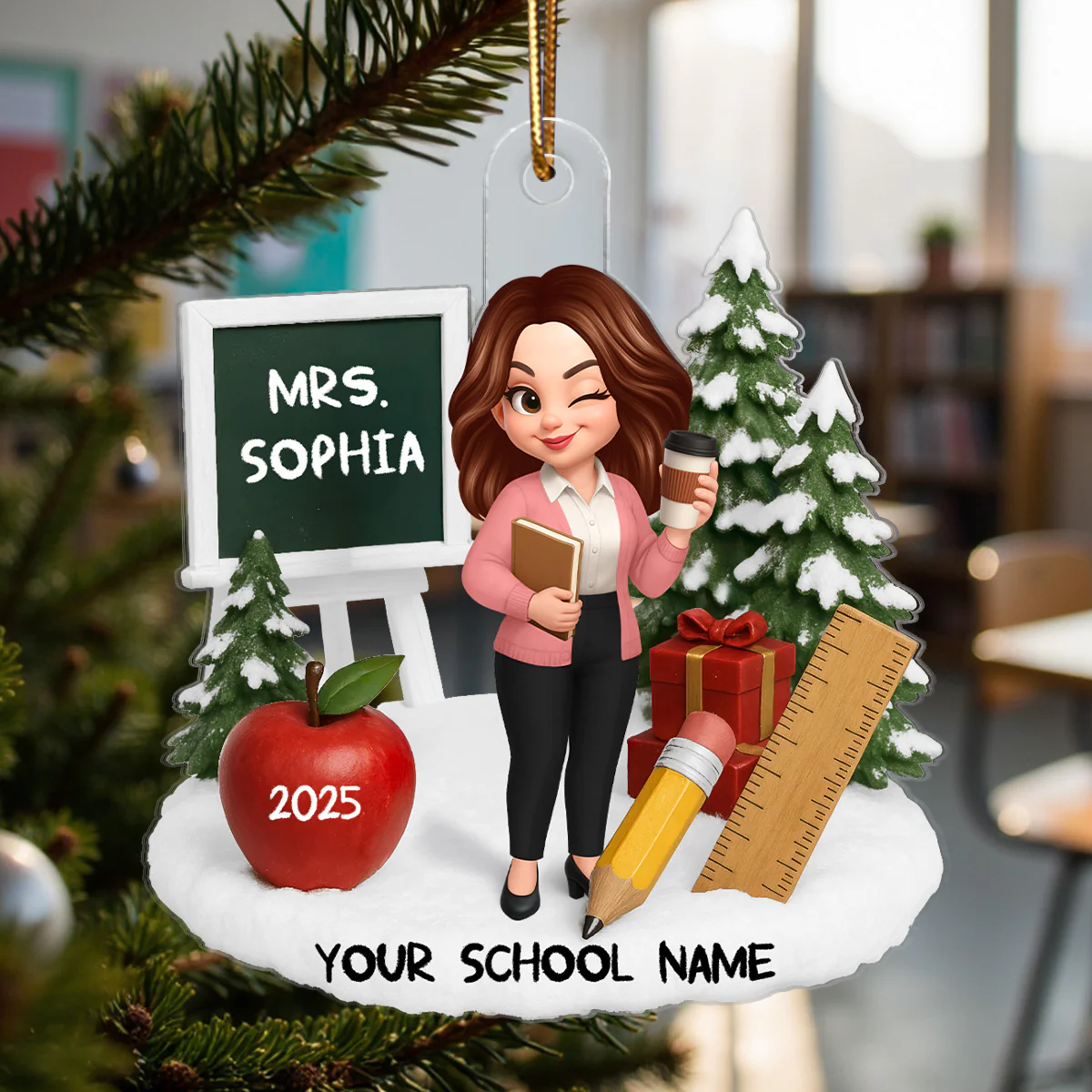 3D Effect Christmas Teacher Things - Personalized Acrylic Ornament - Gift For Teachers, Colleagues - Image 4