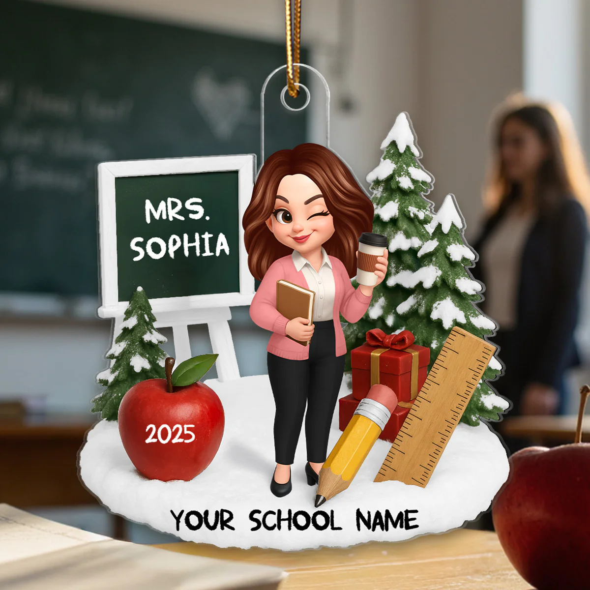 3D Effect Christmas Teacher Things - Personalized Acrylic Ornament - Gift For Teachers, Colleagues - Image 5