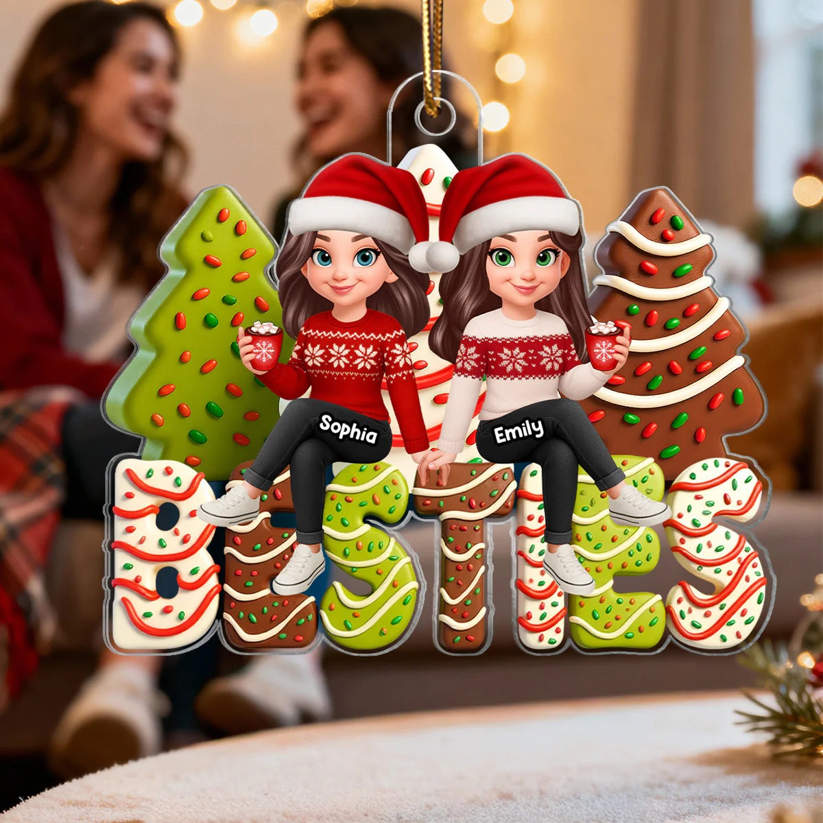 3D Effect Christmas Tree Cake Besties - Personalized Acrylic Ornament - Gift For Best Friends - Image 4