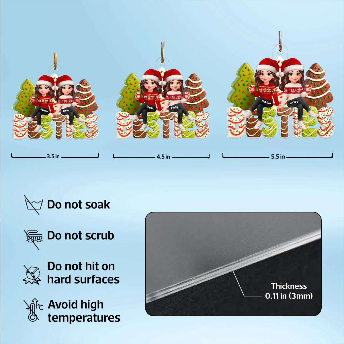 3D Effect Christmas Tree Cake Besties - Personalized Acrylic Ornament - Gift For Best Friends - Image 7