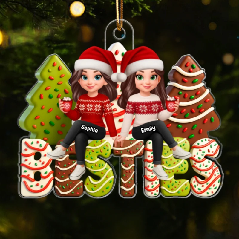 3D Effect Christmas Tree Cake Besties - Personalized Acrylic Ornament - Gift For Best Friends - Image 8