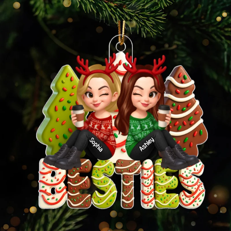 3D Effect Christmas Tree Cake Besties Sisters Personalized Acrylic Ornament, Christmas gift for Besties Sisters - Image 11