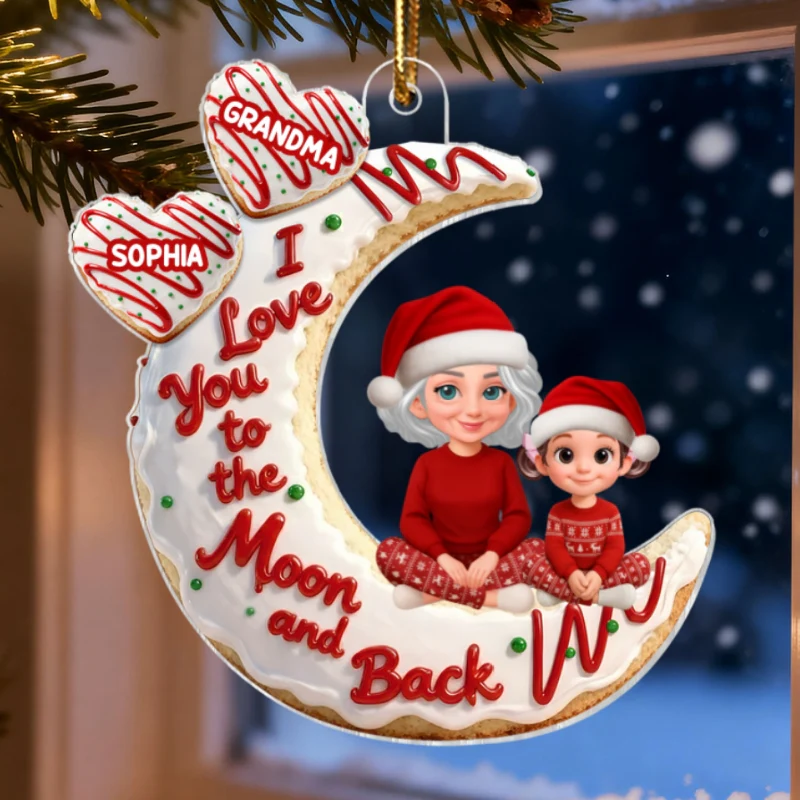 3D Effect Christmas Tree Cake Moon Grandma Grandkid Love You To The Moon And Back - Personalized Acrylic Ornament - Christmas Gift For All Grandkids - Image 8