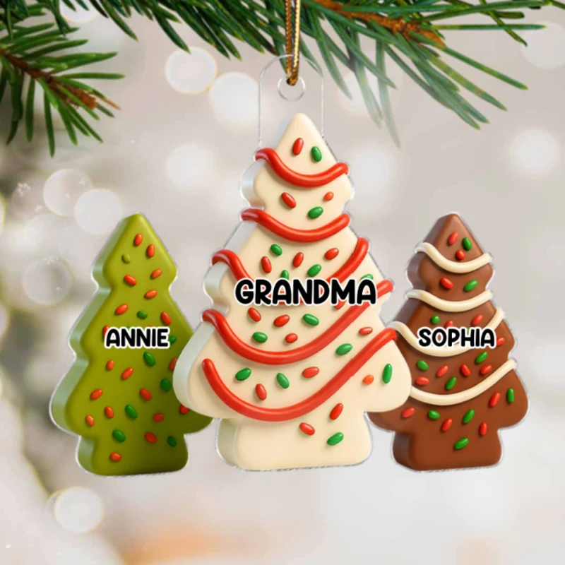 3D Effect Christmas Tree Cakes Grandma Grandkids - Personalized Acrylic Ornament - Image 10