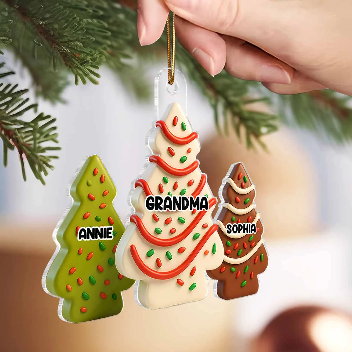 3D Effect Christmas Tree Cakes Grandma Grandkids - Personalized Acrylic Ornament - Image 4