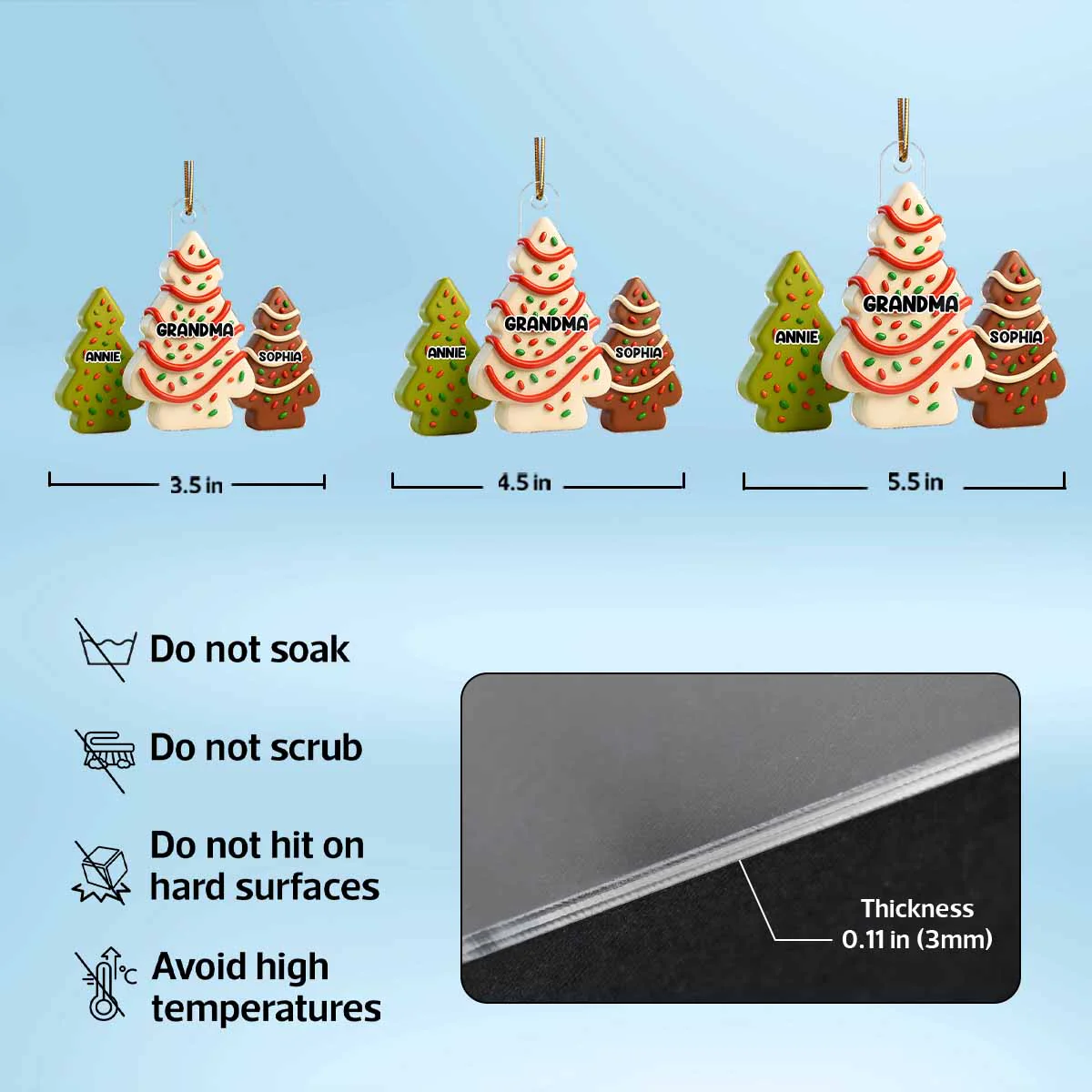 3D Effect Christmas Tree Cakes Grandma Grandkids - Personalized Acrylic Ornament - Image 6
