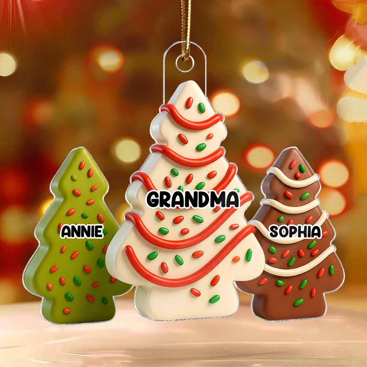 3D Effect Christmas Tree Cakes Grandma Grandkids - Personalized Acrylic Ornament - Image 8