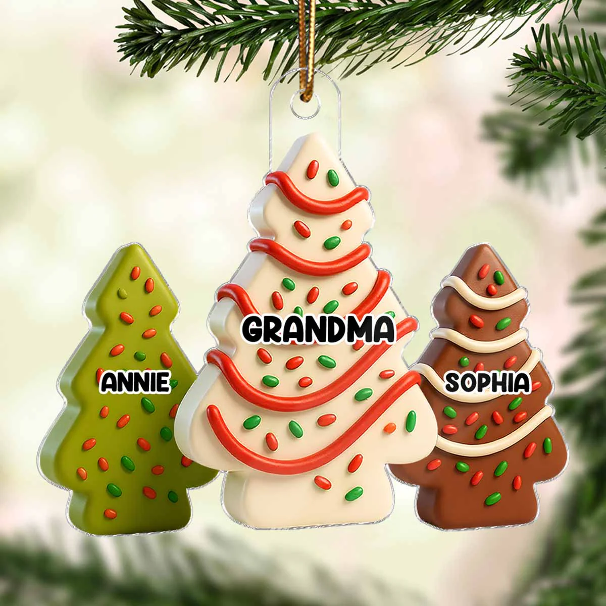 3D Effect Christmas Tree Cakes Grandma Grandkids - Personalized Acrylic Ornament - Image 9