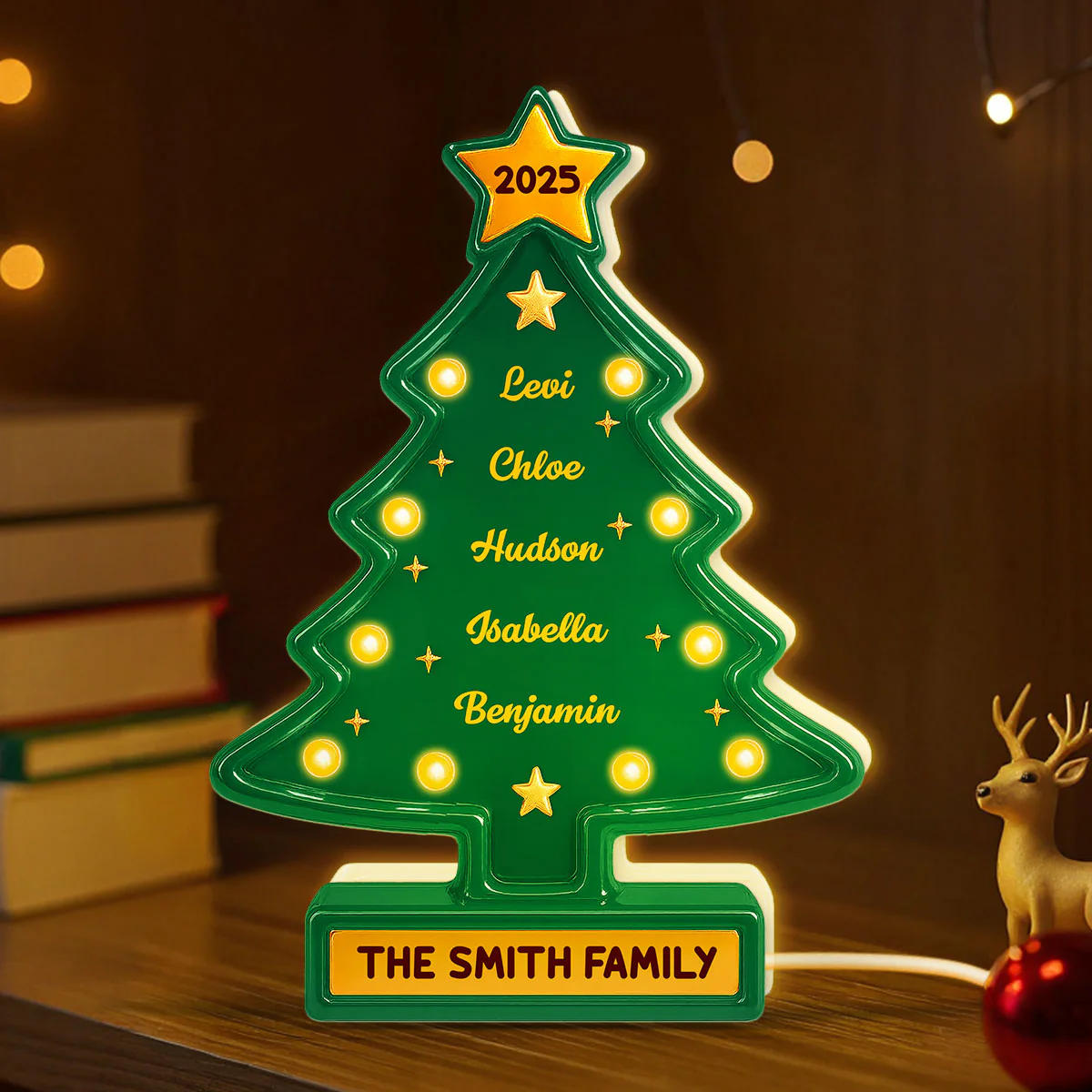 3D Effect Christmas Tree Marquee Texture Family Members Names Personalized LED Light Box - Image 4