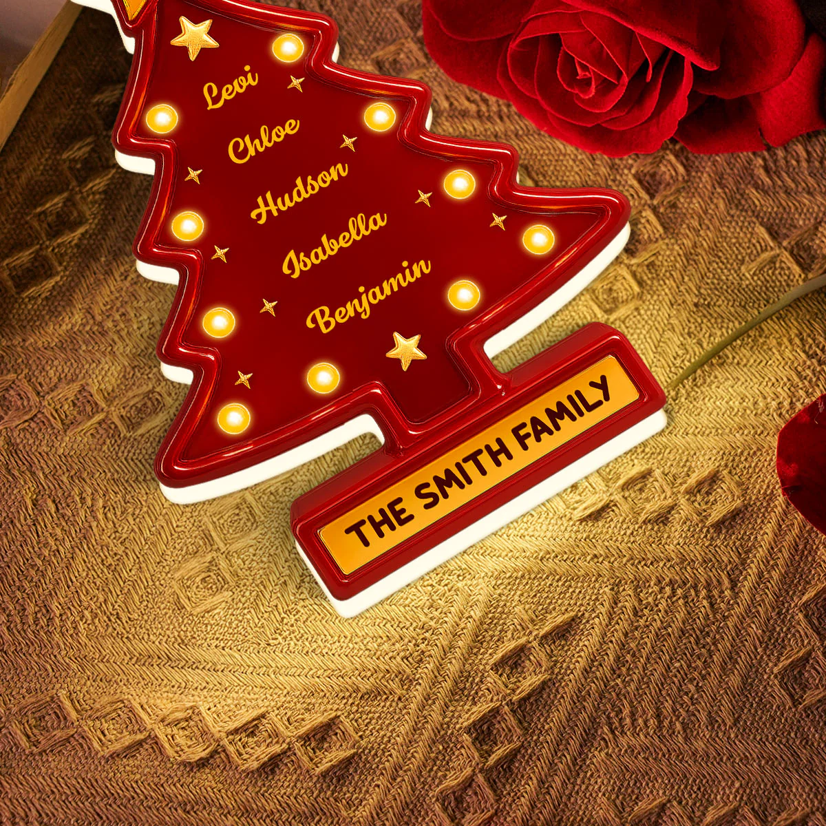 3D Effect Christmas Tree Marquee Texture Family Members Names Personalized LED Light Box - Image 5