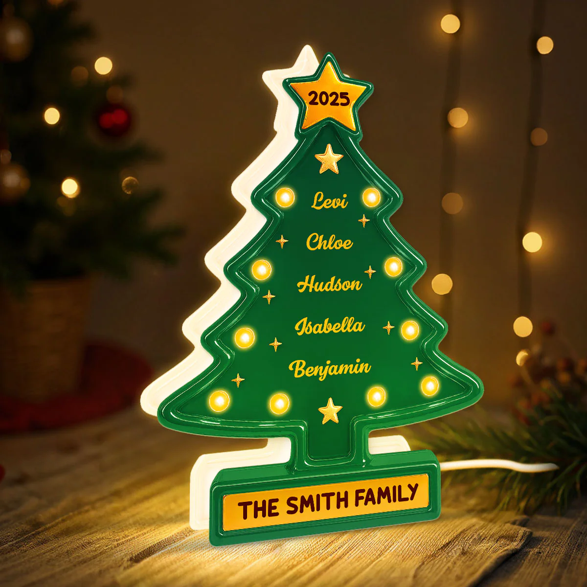 3D Effect Christmas Tree Marquee Texture Family Members Names Personalized LED Light Box - Image 6