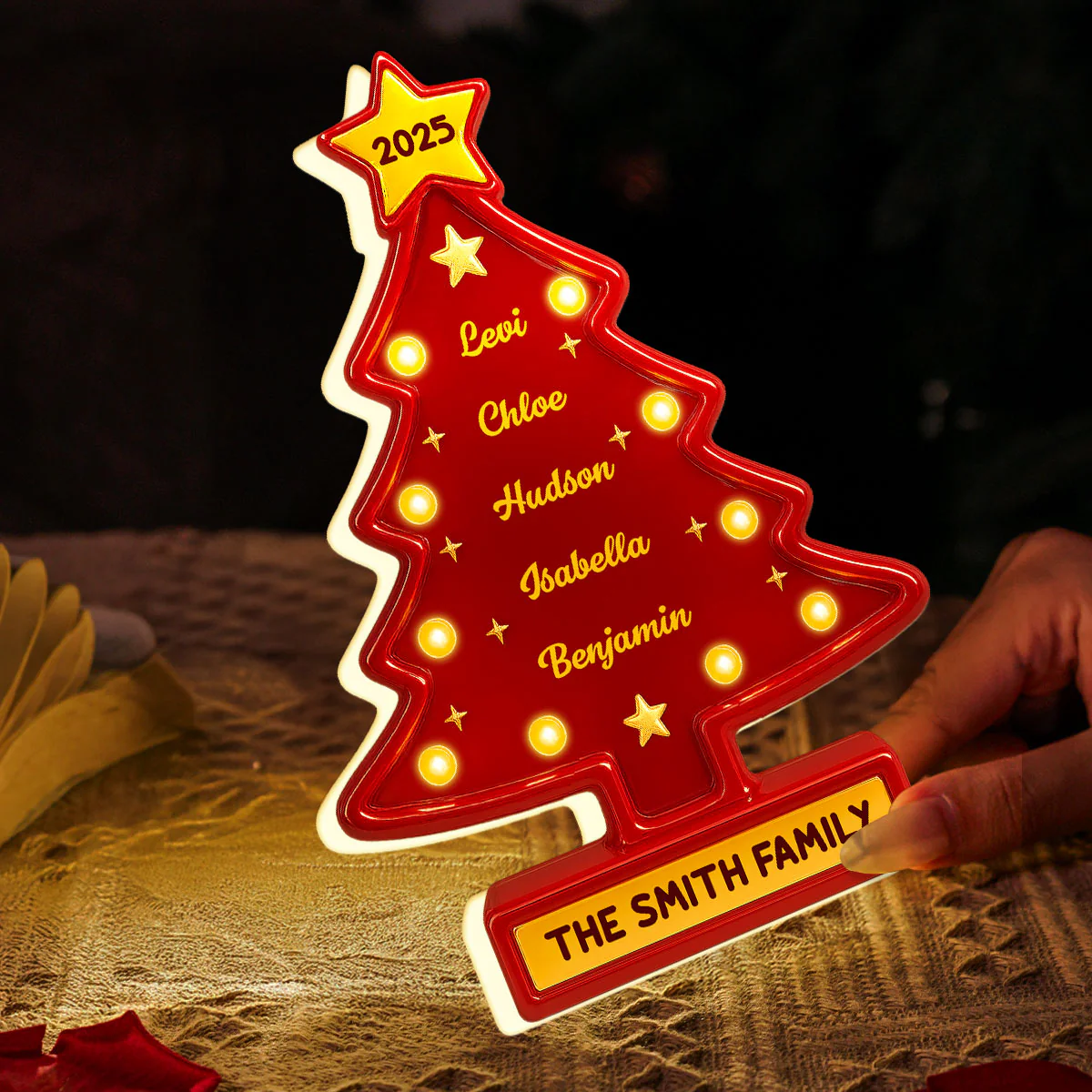 3D Effect Christmas Tree Marquee Texture Family Members Names Personalized LED Light Box - Image 7