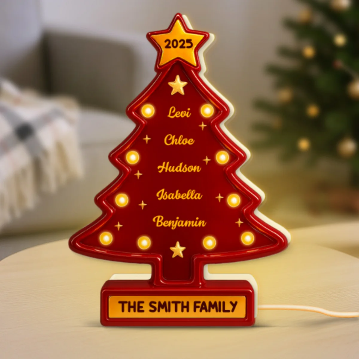3D Effect Christmas Tree Marquee Texture Family Members Names Personalized LED Light Box - Image 8