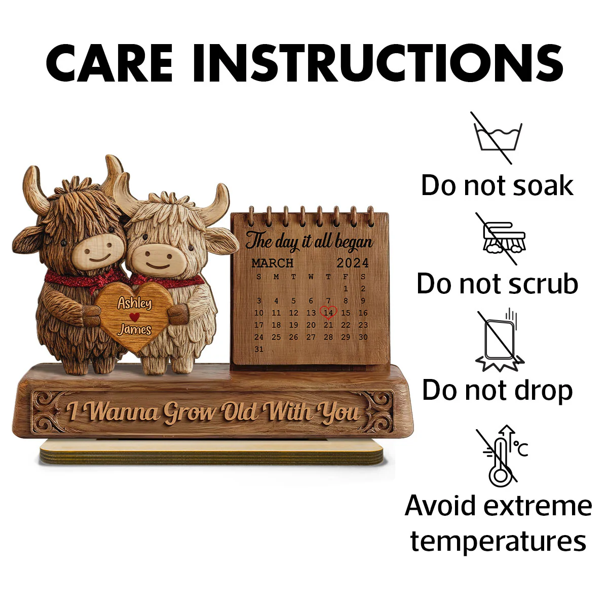3D Effect Couple Animals Gnome Anniversary Date Calendar - Personalized 2-Layered Wooden Plaque - Image 8